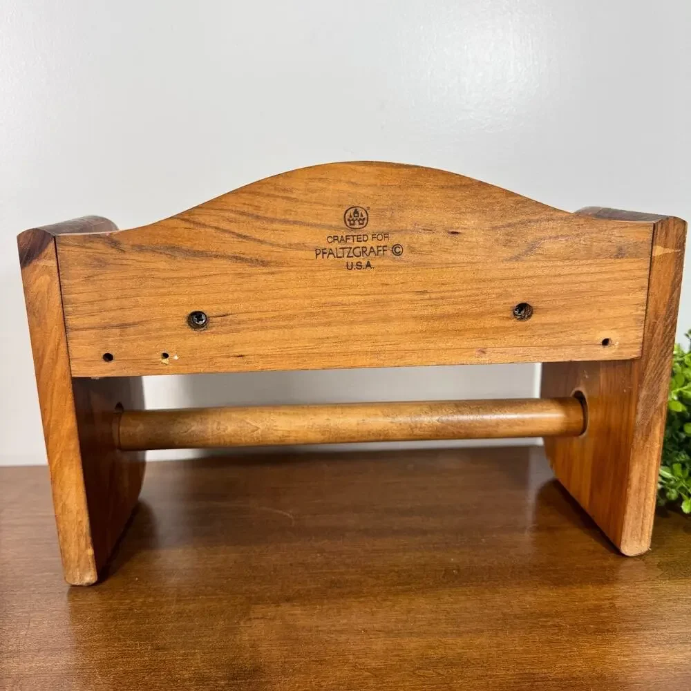 Vintage Pfaltzgraff Yorktowne Wood Paper Towel Holder Shelf Countertop USA